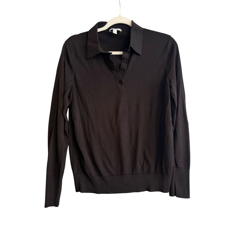 COS Silk Cotton Blend Long Sleeve Polo Sweater Brown Womens Medium Knit Top